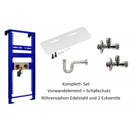 Vorwandelement+Schallschutz+Röhrensiphon Edelstahl und 2 Eckventile Oli Unterputz-Spülkästen ElementeUnterputz-Spülkästen Ele...